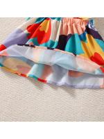 Conjunto de dos piezas de verano para niñas, conjunto de dos piezas con mangas voladoras pequeñas de colores Graffiti bonitos, pantalones cortos - details 6
