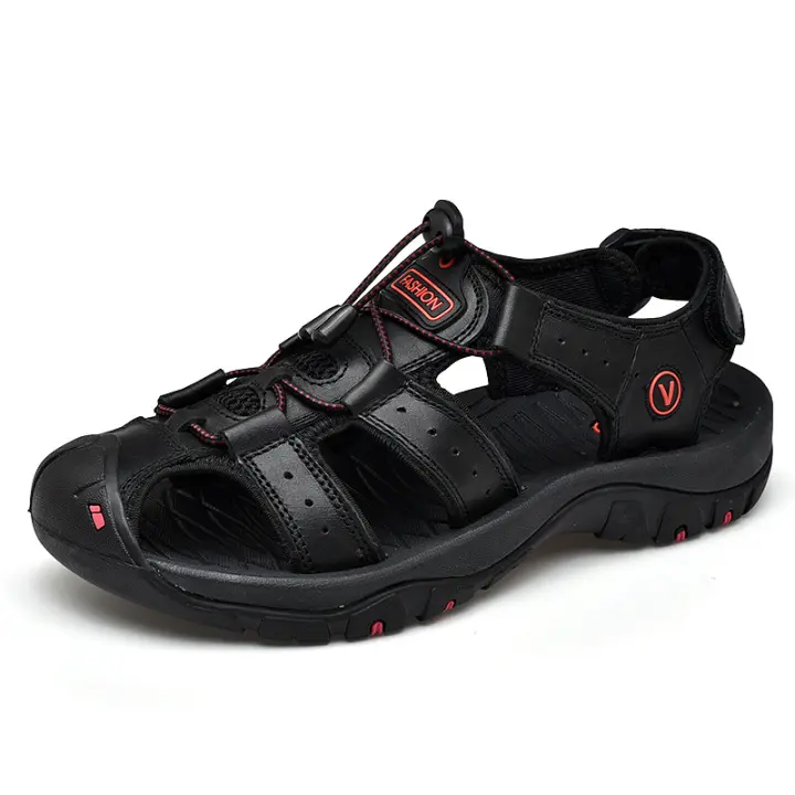 Sandalias de cuero para hombre, zapatos informales antideslizantes para playa y exterior, talla grande 38-48 - 1