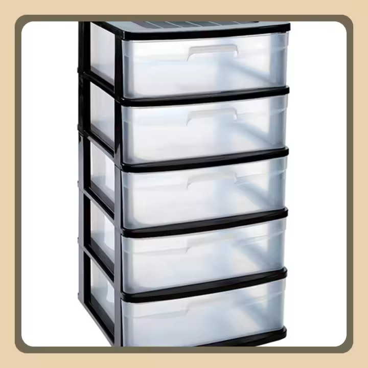 Cajonera Sena de ordenación con 5 cajones opacos, plástico, torre de almacenaje multiusos, hogar, 81 x 40 x 39 cm, negro - 1