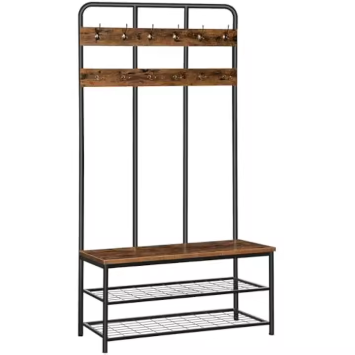 Perchero con Zapatero Entrada Recibidora con 12 Ganchos Pasillo o Entrada 100×35.5×182cm Industrial - 1