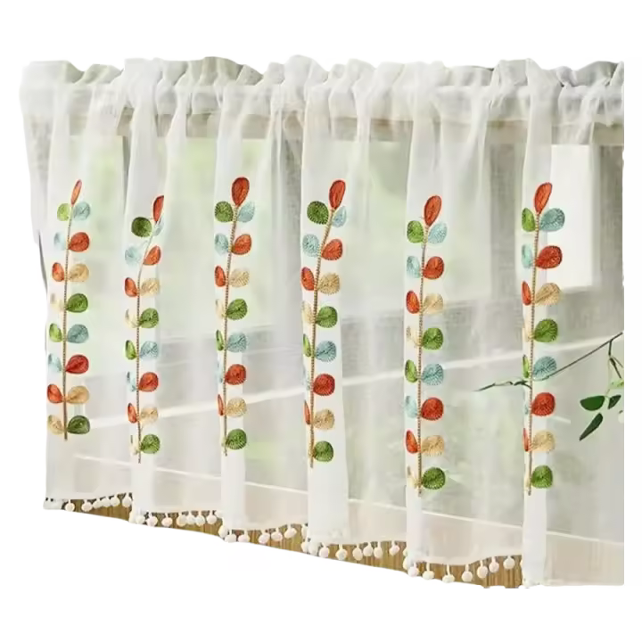 Valance De Cortina Sutil Con Bordado De Hojas Coloridas Para Cocina Material De Poliéster 100% Estilo Coreano Con Bolsa Para Rodamiento - 1