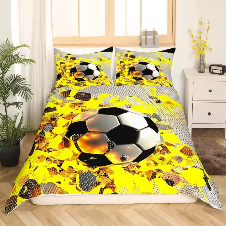 Funda de edredón Juego de funda nórdica de fútbol King Queen Tamaño completo Patrón de fútbol Funda de edredón de poliéster para niños Adolescentes Juego de cama para amantes del fútbol - 1
