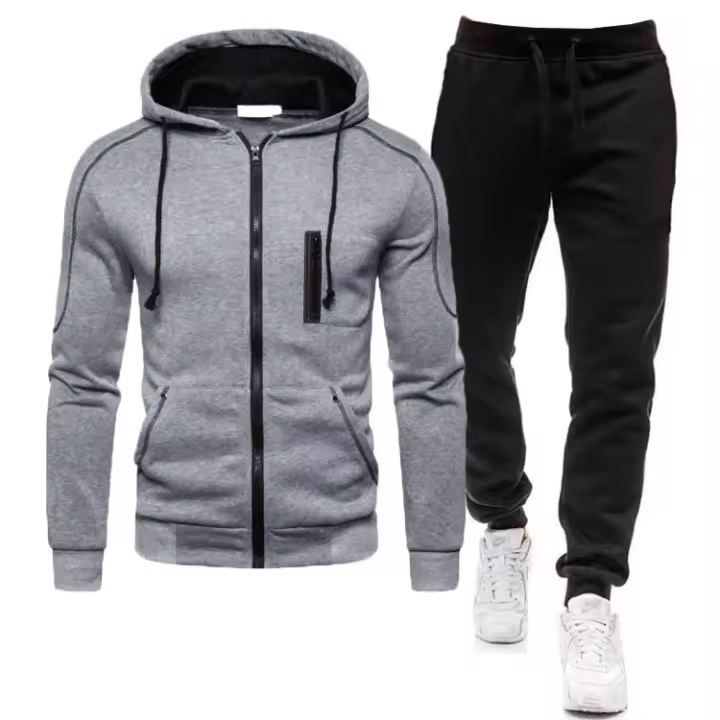 Conjunto deportivo informal para hombre, Sudadera con capucha y pantalones de cintura elástica, 2 piezas - 1