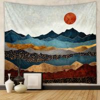 Tapiz para decoración de pared con bosque, árbol, montañas y puesta de sol, paisaje decorativo para el dormitorio - details 1