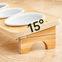 Cuenco de cerámica para gatos con soporte de madera, protege la columna Cervical, 1/2/3 cuencos, plato inclinado para gatos, alimentador elevado antideslizante desmontable para mascotas - details 4
