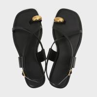 Primavera nuevos zapatos de mujer decoraciones de Metal tira de grano fino Sandalias planas de moda conjunto punta cuadrada zapatos de playa de cabeza - details 2