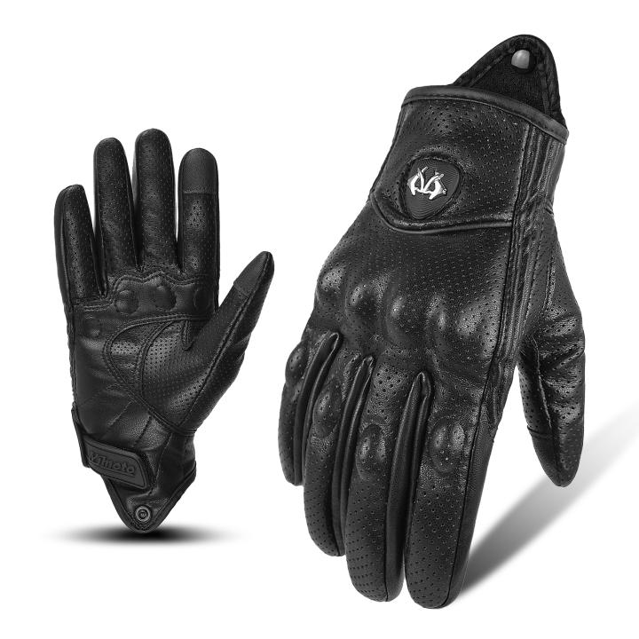 MJMOTO Retro Cómodos Guantes de Motociclista Suaves Guantes de Cuero de PU Perforados para Motocicleta Moto Bike MTB Engranajes Guantes Protectores de Motocross