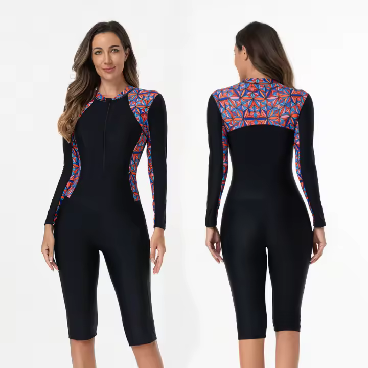 Traje de baño de una pieza de manga Larga para surfear, Conjunto de baño with cobertura complete para surfear, Talla Grande - 1