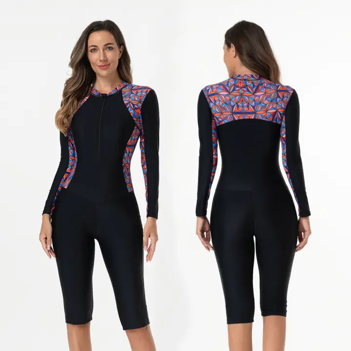 Traje de baño de una pieza de manga Larga para surfear, Conjunto de baño with cobertura complete para surfear, Talla Grande - 1