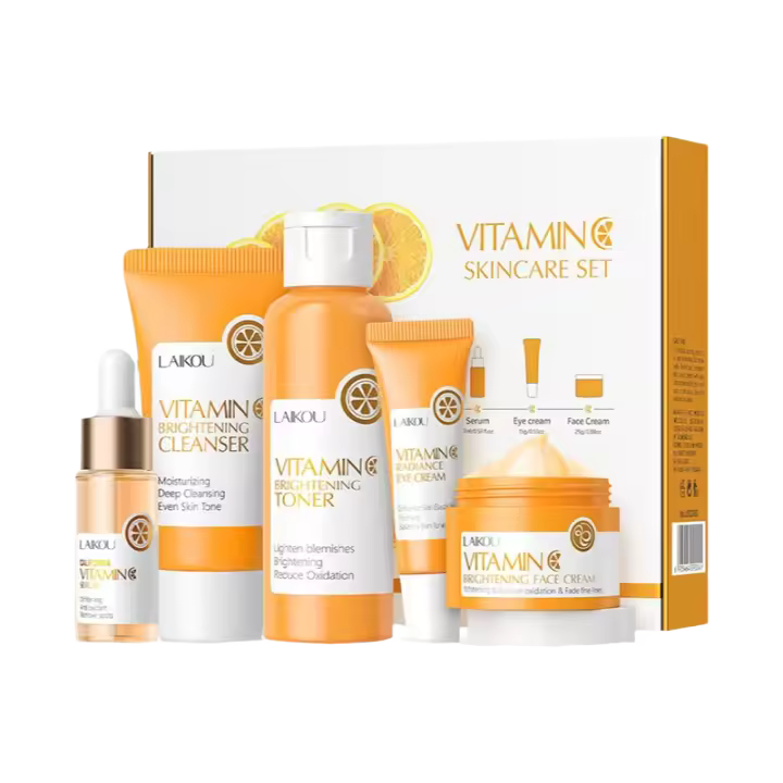 LAIKOU Serie de vitamina C, conjunto de productos para el cuidado de la piel, conjunto de 5 piezas para el cuidado de la piel, limpiador, esencia de tóner, crema para ojos y crema facial - 1