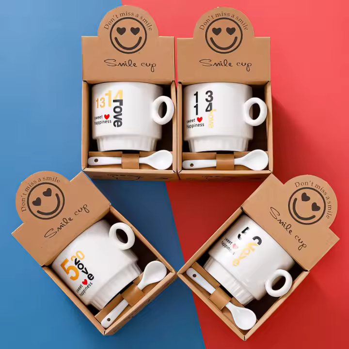 Taza de Cerámica Creativa de Pareja de Dibujos Animados Conjunto de Apertura de Tienda Dorada - 1