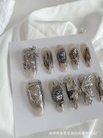 10 UDS parche de mariposa artificial líquido de metal negro punk gótico de imitación de uñas hecho a mano - details 8