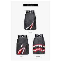 Mochila Simple con personalidad a la moda con boca de tiburón para hombre, mochila escolar a cuadros para estudiantes de secundaria, mochila para ordenador - details 0