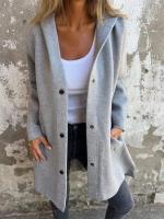 2025 Chaqueta casual con capucha de un solo pecho, color sólido, otoño e invierno, - details 9