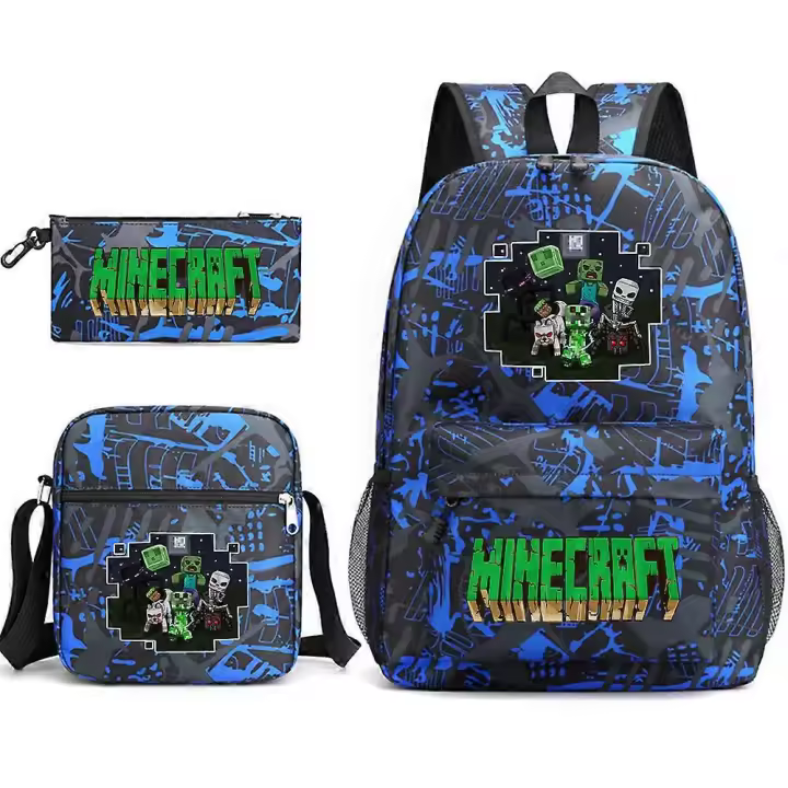 Minecraft My World Schoolbag Game Peripheral Student Mochila escolar de tres piezas impresa de gran capacidad para hombres y mujeres Patrón ~ 2 - 1