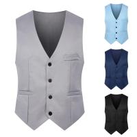 Chaleco de traje de Color puro para hombre, chaleco de negocios ajustado de un solo pecho, chaleco Formal con cuello en V para hombre, chaleco para hombre - details 5