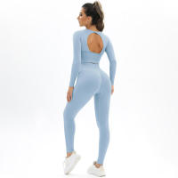 Conjunto de Yoga sin costuras para mujer, ropa deportiva de entrenamiento para gimnasio, Top corto de manga larga, Leggings de cintura alta, trajes deportivos de 2 piezas - details 32