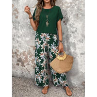 Conjunto de dos piezas de verano, suéter holgado versátil con cuello redondo estampado, atuendo informal para mujer - details 26