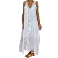 Vestido Largo de Encaje sin Mangas vintage Vestido de Verano Elegante con Cuello en V para Mujeres - details 8
