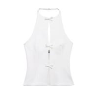 BUNO-Chaleco con lazo y espalda descubierta para mujer, Top calado sin mangas con cuello Halter, falda ajustada elegante, camisetas sin mangas femeninas Y2k, Top corto para oficina - details 12