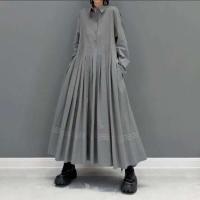 Primavera/Verano para cuello sólido manga Panel plisado vestidos largos vestido femenino ropa de mujer bata de calle - details 0