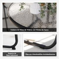 6 Piezas Muebles de Jardín Exterior con 4 Sillas Plegables Mesa de Vidrio y Sombrilla para Terraza Patio Crema - details 6