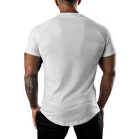 Camiseta transpirable de algodón para hombre, Camiseta con estampado sólido de 0 Cuello, manga corta, informal, culturismo, entrenamiento deportivo, Verano - details 12