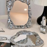 Espejo de maquillaje Princess Ins, espejo de tocador con patrón de onda Irregular con soporte, espejo cosmético, espejo ondulado de agua para escritorio - details 9