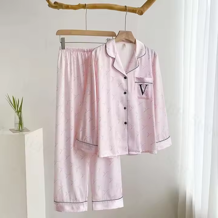 Conjunto de pijama de mujer de manga larga, pijama, 2 piezas, satén home TRE, lujosa camisa y pantalón con estampado de leopardo, novedad para el verano - 1