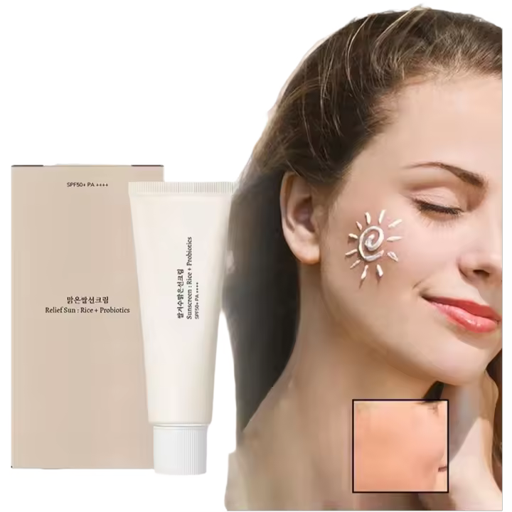 Protector Solar SPF50 +, bloqueador Solar probiótico de arroz coreano, crema blanqueadora de piel, bloqueador Solar Anti UV, suero hidratante suave Facial, 50ml - 1