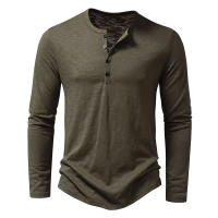 Camisa De Algodón Para Hombre Con Botones Cuello Henley Manga Larga Casual Color Sólido Moda Camisetas Transpirable Ligera Y De Wicking De Humedad - details 15