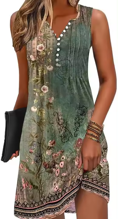 Bohemian Beach para mujer vestido retro de verano con cuello en V hasta la rodilla - 1
