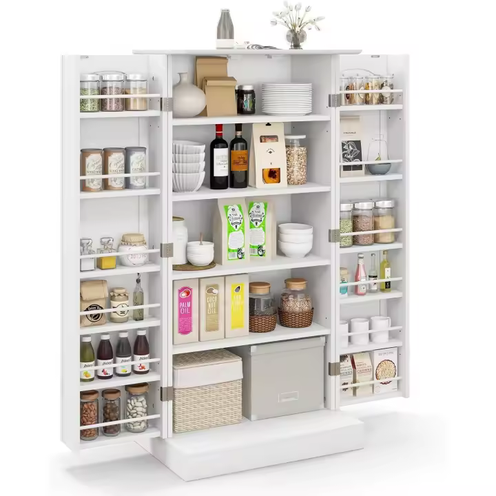 Armario de Cocina de Madera 2 Puertas, 60 x 40 x 120 cm, 17 Estantes, Kit Antivuelco Incluido - 1