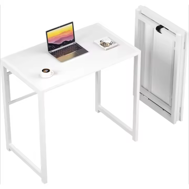 Escritorio Plegable sin Montaje de 100 cm, Escritorio de Pequeño Espacio, Ahorrar Espacio Escritorio de Computadora Doméstico, Blanco - 1