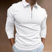 Camisa polo de manga larga con cremallera a rayas para hombre de otoño e invierno - details 2
