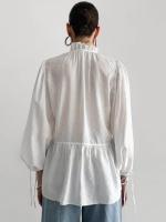 Camisa y blusa de mujer Kawaii con mangas abullonadas con cordones lindos sueltos elegantes jóvenes simples baratos Tops femeninos - details 6