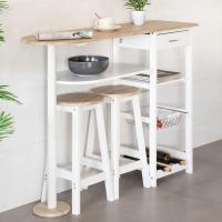 Estantes, Cesta extraíble y Botellero para Cocina de Madera Blanco y Natural de 120x89x37 cm - details 1