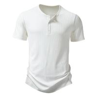 Camiseta de manga corta para hombre, camisa de Color sólido, tres botones, antitira, Henry, novedad de verano - details 5