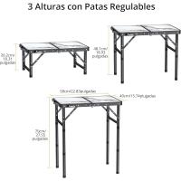 Mesa de Camping Plegable Portátil 60x40x25.4/49/67cm Altura Ajustable Impermeable Negro - details 29