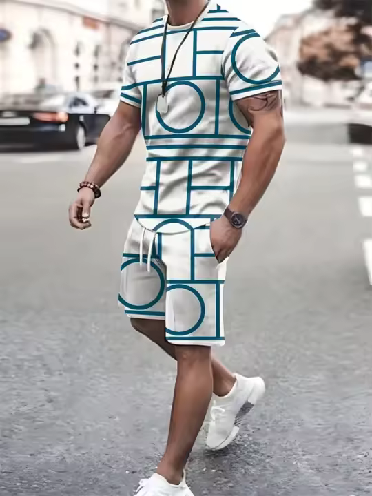 Nueva Ropa Deportiva de Verano para Hombre Camiseta de Manga Corta, Traje de Dos Piezas, Ropa de Viaje al Aire Libre, Pantalones Cortos de Gran Tamaño, Ropa de Entrenamiento - 1