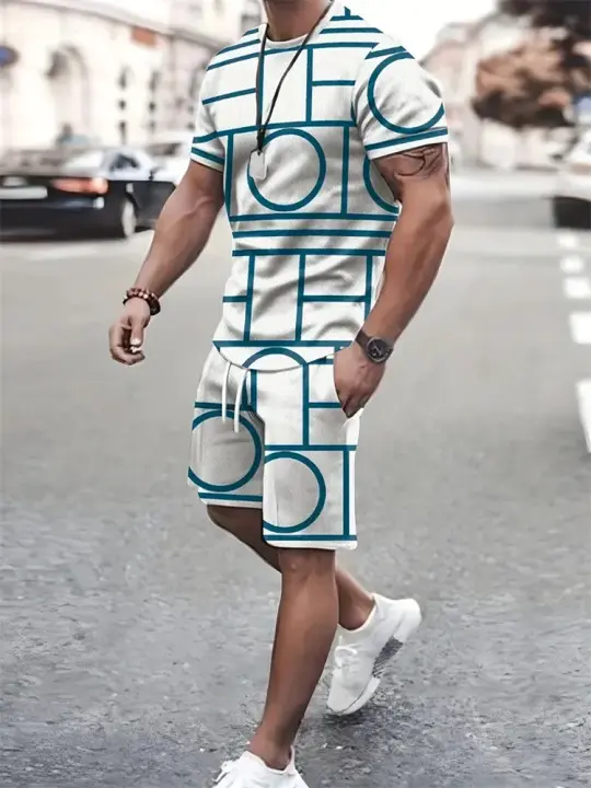 Nueva Ropa Deportiva de Verano para Hombre Camiseta de Manga Corta, Traje de Dos Piezas, Ropa de Viaje al Aire Libre, Pantalones Cortos de Gran Tamaño, Ropa de Entrenamiento - 1