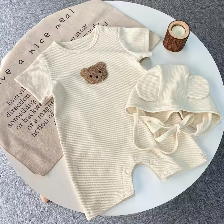 Nuevo en Verano Monos de Manga Corta para Niños y Niñas Parche de Gofre Monos para Recién Nacidos - 1