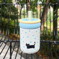 Botella de agua térmica duradera de 500ML con asa, taza de vacío de acero inoxidable 316, tapa de gato de dibujos animados, taza de té de paja para niños y niñas - details 12