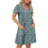 Vestido de verano de mujer de camisa de manga corta con estampado casual con cuello en V suelto - details 7