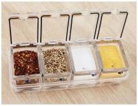 CA transparente, 4 recipientes de vidrio para condimentos con cucharas, pimienta ETA, especias, organizador de especias para camping - details 1