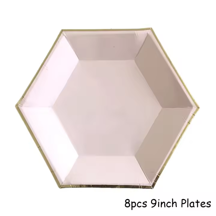 Juego de Vajilla Desechable Dorado Platos de Fiesta Rosa Pañuelos Tazas Pajitas - 1