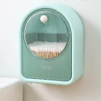 Caja de almacenamiento sin perforaciones, organizador montado en la pared, adhesivo abatible, soporte de hisopo de algodón cosmético, rosa para el hogar - details 4