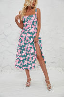 Vestido midi de satén con tirantes finos para mujer, abertura frontal, hueco - details 27