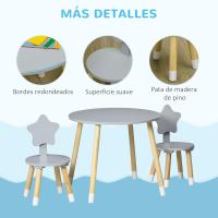 2 s de Madera para Niños con Redondo Ø59x50 cm s Ø28x51 cm Muebles Infantiles para Sala de Juego Dormitorio Gris - details 4