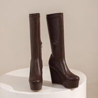 Botas ajustadas de tacón alto para mujer, botines de moda con cremallera lateral y cabeza redonda, manga media, Otoño/Invierno, 2025 - details 12